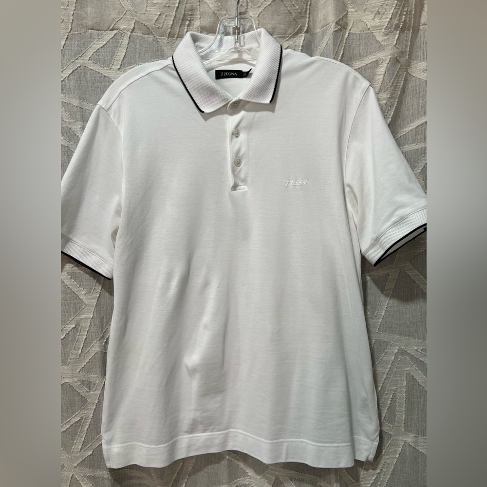 Z Zegna White Stretch Cotton Polo Shirt with Logo